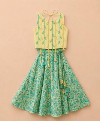 Lemon yellow printed cotton lehenga set 2