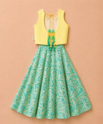 Lemon yellow printed cotton lehenga set 3