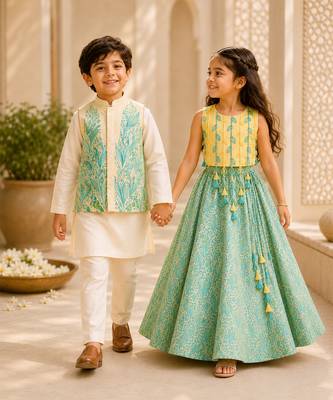 Lemon yellow printed cotton lehenga set 4