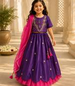 Purple embroidered cotton lehenga set