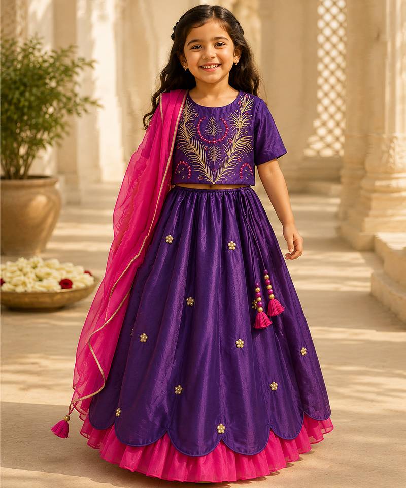 Purple embroidered cotton lehenga set