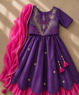Purple embroidered cotton lehenga set 2