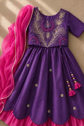 Purple embroidered cotton lehenga set