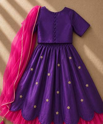 Purple embroidered cotton lehenga set 3
