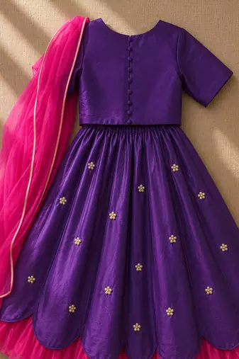 Purple embroidered cotton lehenga set