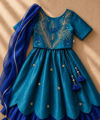 Teal blue embroidered cotton lehenga set 2