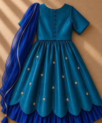 Teal blue embroidered cotton lehenga set 3