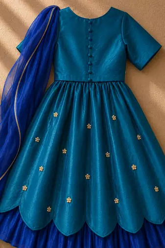 Teal blue embroidered cotton lehenga set