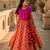 Fuchsia pink printed satin cotton lehenga set