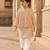 Cream pink printed cotton kurta jacket set