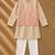 Cream pink printed cotton kurta jacket set