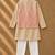 Cream pink printed cotton kurta jacket set