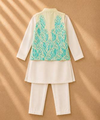 Lemon yellow white printed cotton kurta jacket set 3