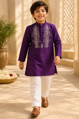 Purple embroidered cotton kurta set