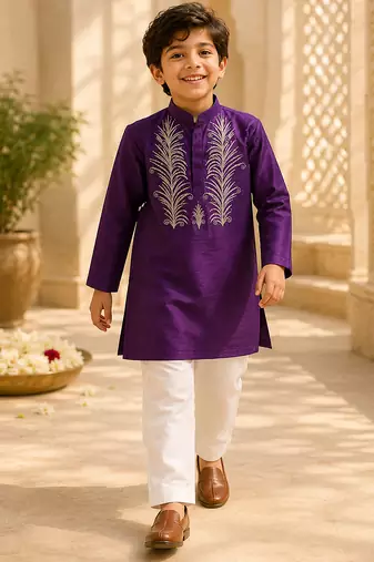 Purple embroidered cotton kurta set