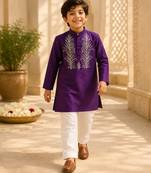 Purple embroidered cotton kurta set