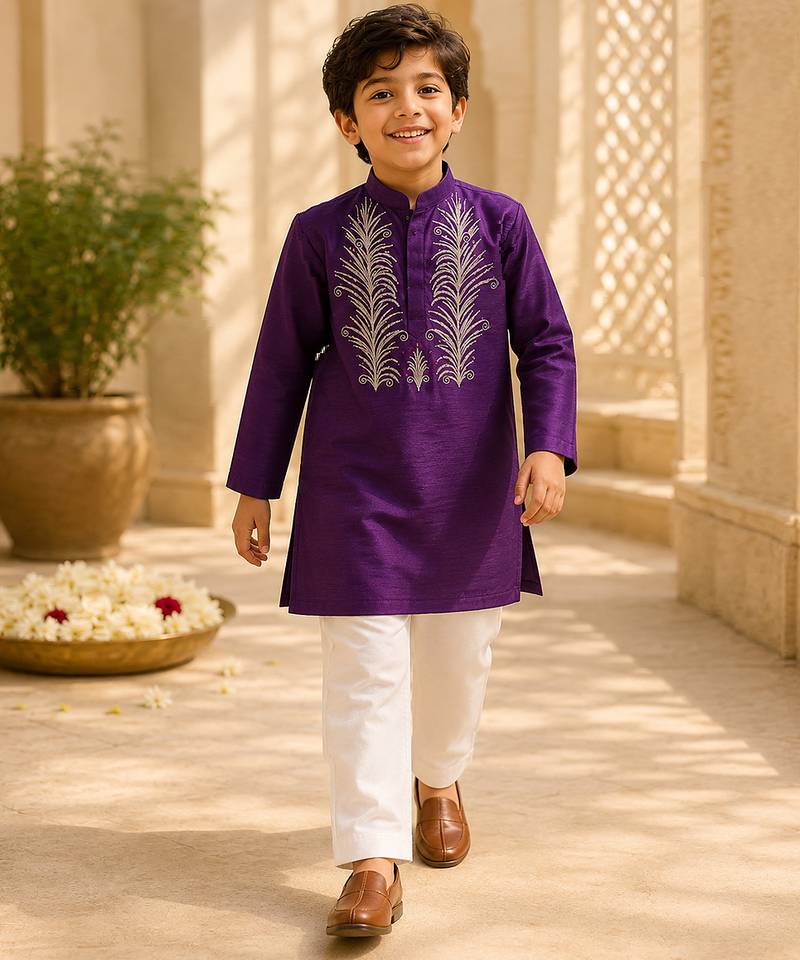 Purple embroidered cotton kurta set