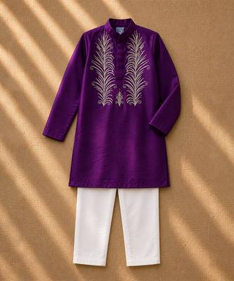 Purple embroidered cotton kurta set 2