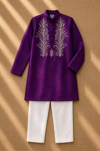 Purple embroidered cotton kurta set