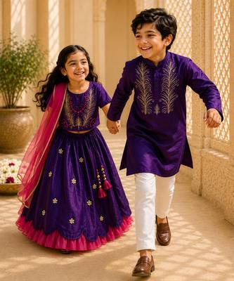 Purple embroidered cotton kurta set 4