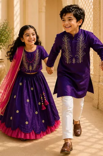 Purple embroidered cotton kurta set