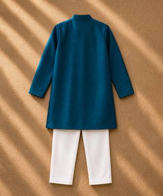 Teal green embroidered cotton kurta set 3