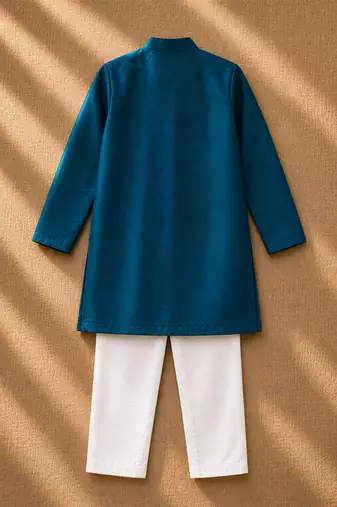 Teal green embroidered cotton kurta set