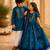 Teal green embroidered cotton kurta set