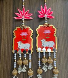 handmade shubh labh cow lotus hanging for pooja home decor pack of 2