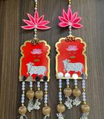 handmade shubh labh cow lotus hanging for pooja home decor pack of 2