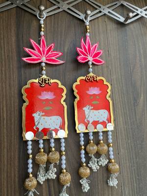 handmade shubh labh cow lotus hanging for pooja home decor pack of 2 2