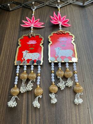 handmade shubh labh cow lotus hanging for pooja home decor pack of 2 3