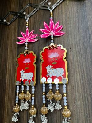 handmade shubh labh cow lotus hanging for pooja home decor pack of 2 5