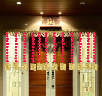handmade pom-pom string with golden beads garland decoration for home pack of 12 1