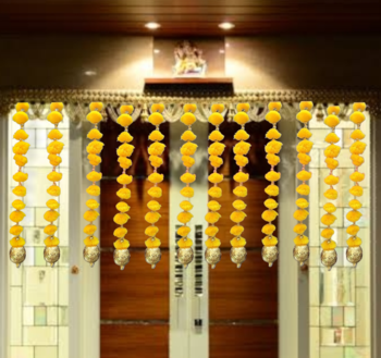 handmade pom-pom string with golden beads garland for home decoration pack of 12 1