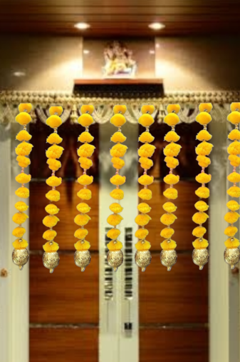 handmade pom-pom string with golden beads garland for home decoration pack of 12