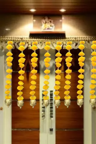 handmade pom-pom string with golden beads garland for home decoration pack of 12