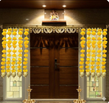 handmade pom-pom string with golden beads garland for home decoration pack of 12 2