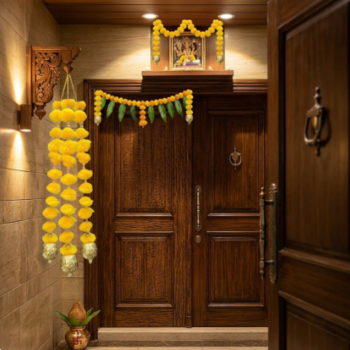 handmade pom-pom string with golden beads garland for home decoration pack of 12 3