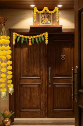 handmade pom-pom string with golden beads garland for home decoration pack of 12