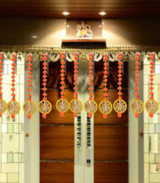 handmade wall door pom-pom string with golden beads and gota decoration orange pack of 12