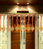 handmade wall door pom-pom string with golden beads and gota decoration orange pack of 12