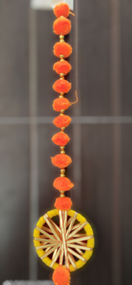 handmade wall door pom-pom string with golden beads and gota decoration orange pack of 12 2