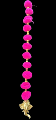 handmade pom-pom string with golden beads and ganesha heads decoration pink pack of 12 3