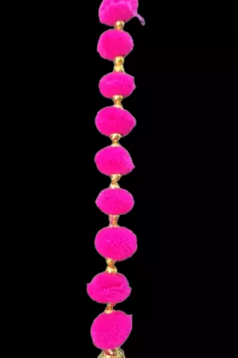 handmade pom-pom string with golden beads and ganesha heads decoration pink pack of 12