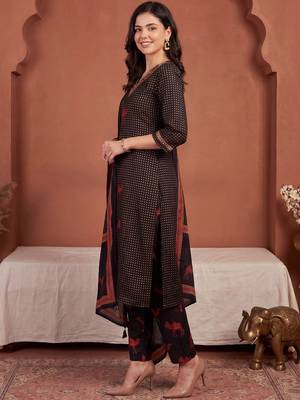 Women Ethnic Motifs Printed Regular Thread Work Pure Cotton Kurta with Trousers & With Dupatta 2