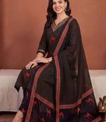Women Ethnic Motifs Printed Regular Thread Work Pure Cotton Kurta with Trousers & With Dupatta