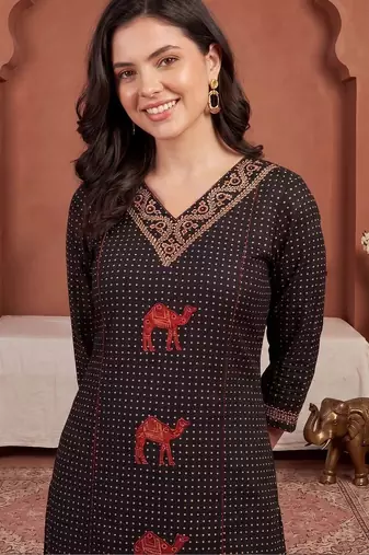 Women Ethnic Motifs Printed Regular Thread Work Pure Cotton Kurta with Trousers & With Dupatta