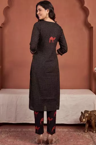 Women Ethnic Motifs Printed Regular Thread Work Pure Cotton Kurta with Trousers & With Dupatta