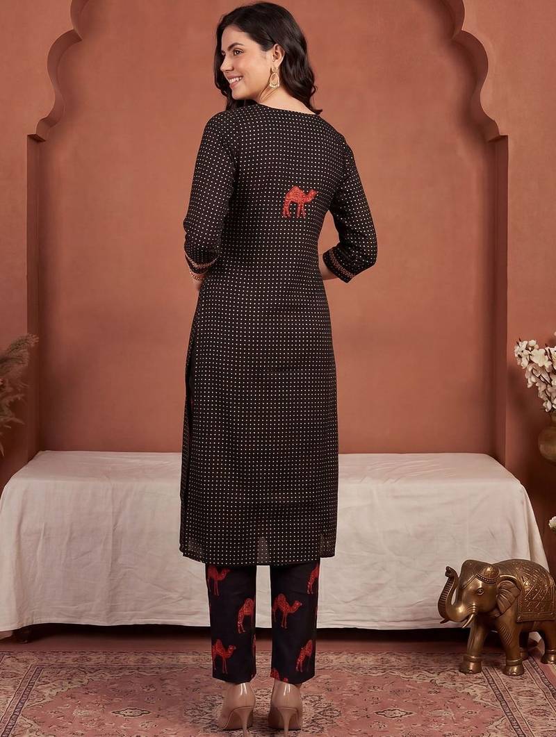Women Ethnic Motifs Printed Regular Thread Work Pure Cotton Kurta with Trousers & With Dupatta